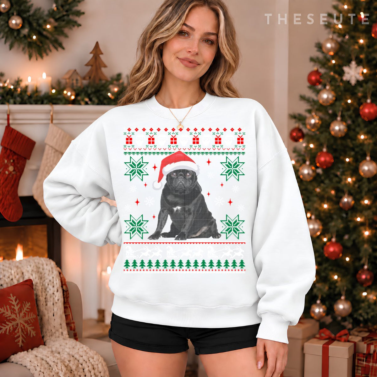 Funny Dog Black Pug Ugly Christmas Sweatshirt