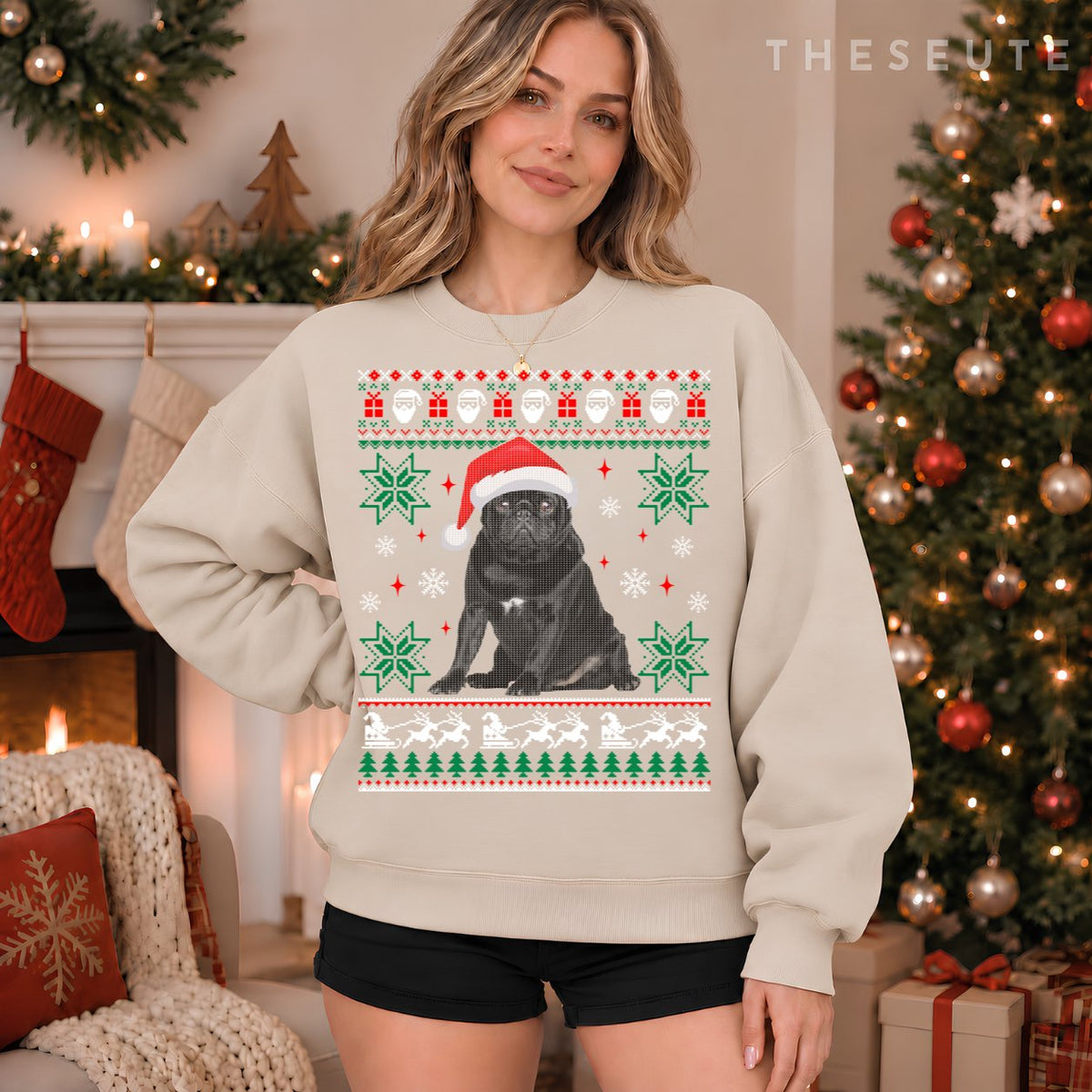 Funny Dog Black Pug Ugly Christmas Sweatshirt