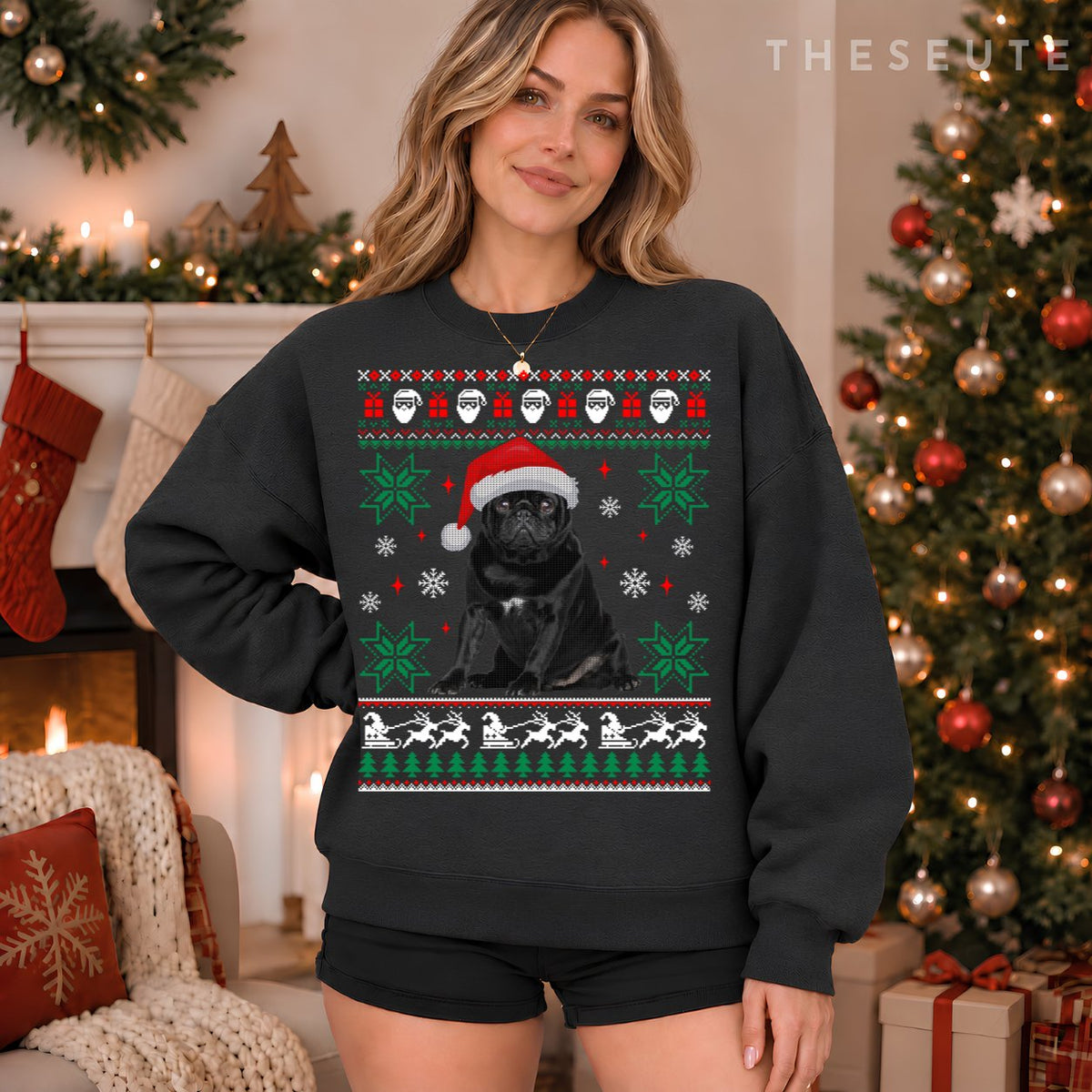 Funny Dog Black Pug Ugly Christmas Sweatshirt