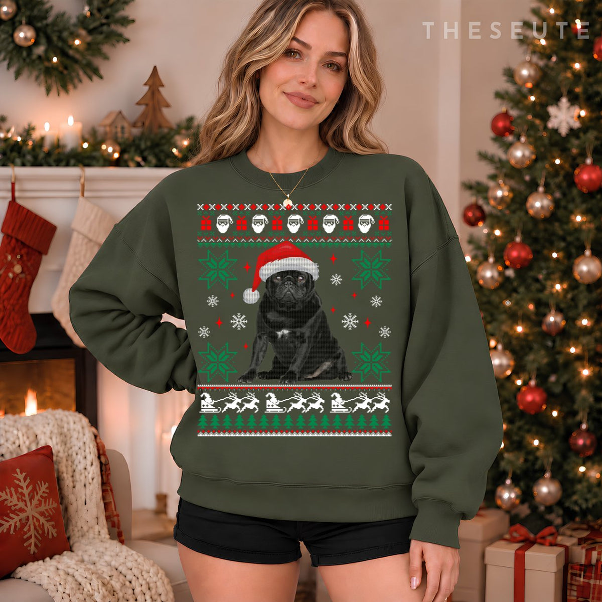 Funny Dog Black Pug Ugly Christmas Sweatshirt