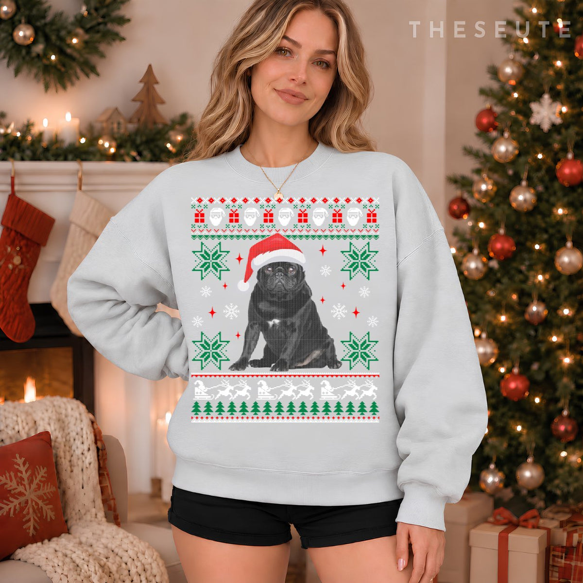 Funny Dog Black Pug Ugly Christmas Sweatshirt
