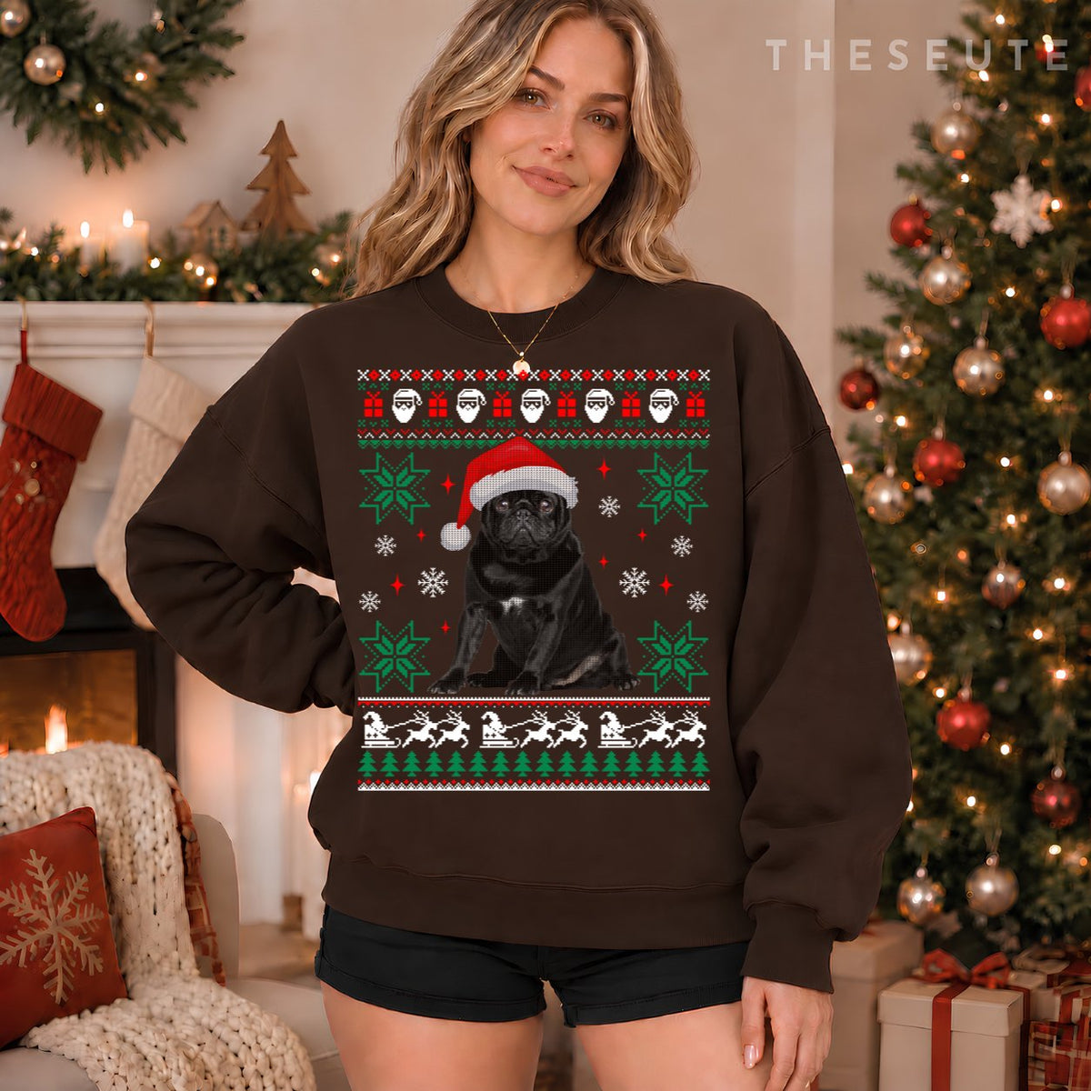 Funny Dog Black Pug Ugly Christmas Sweatshirt