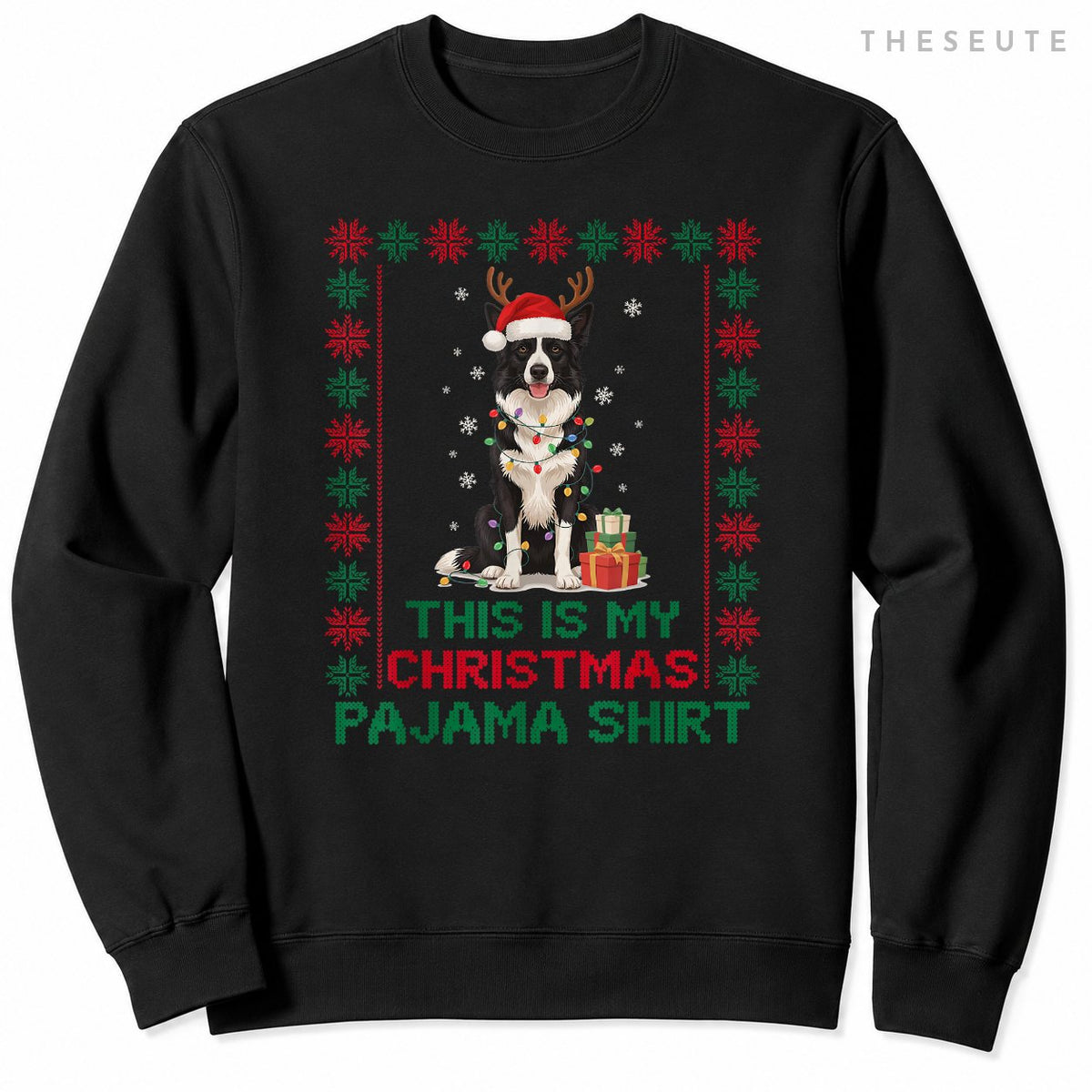Funny Border Collie Christmas Pajama Santa Dog Mom Dad Lover Sweatshirt