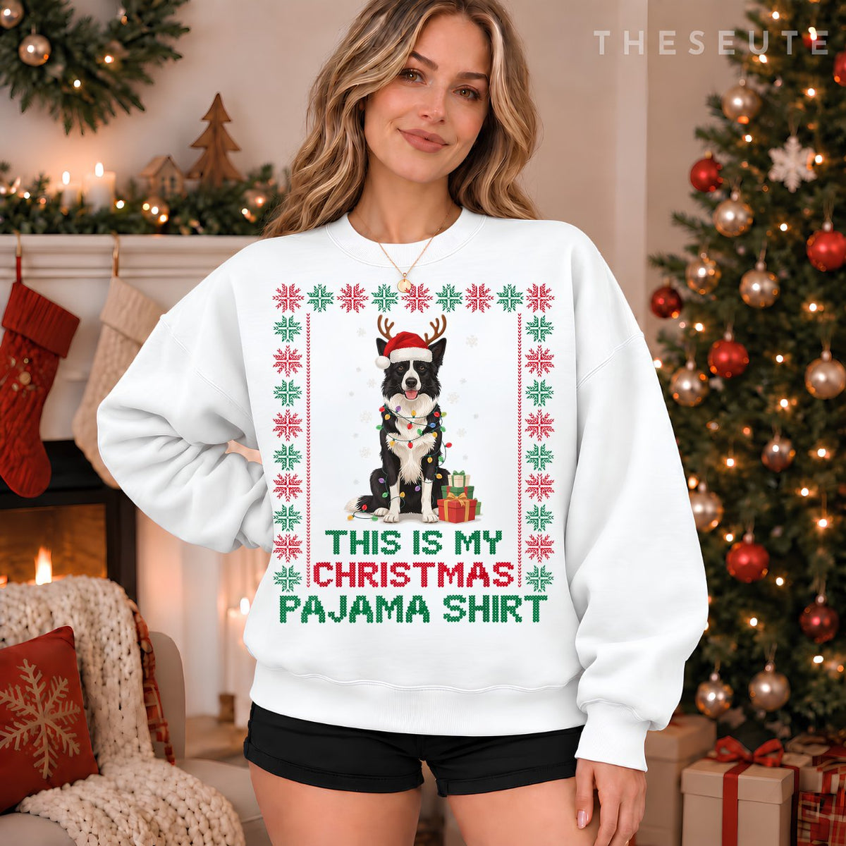 Funny Border Collie Christmas Pajama Santa Dog Mom Dad Lover Sweatshirt