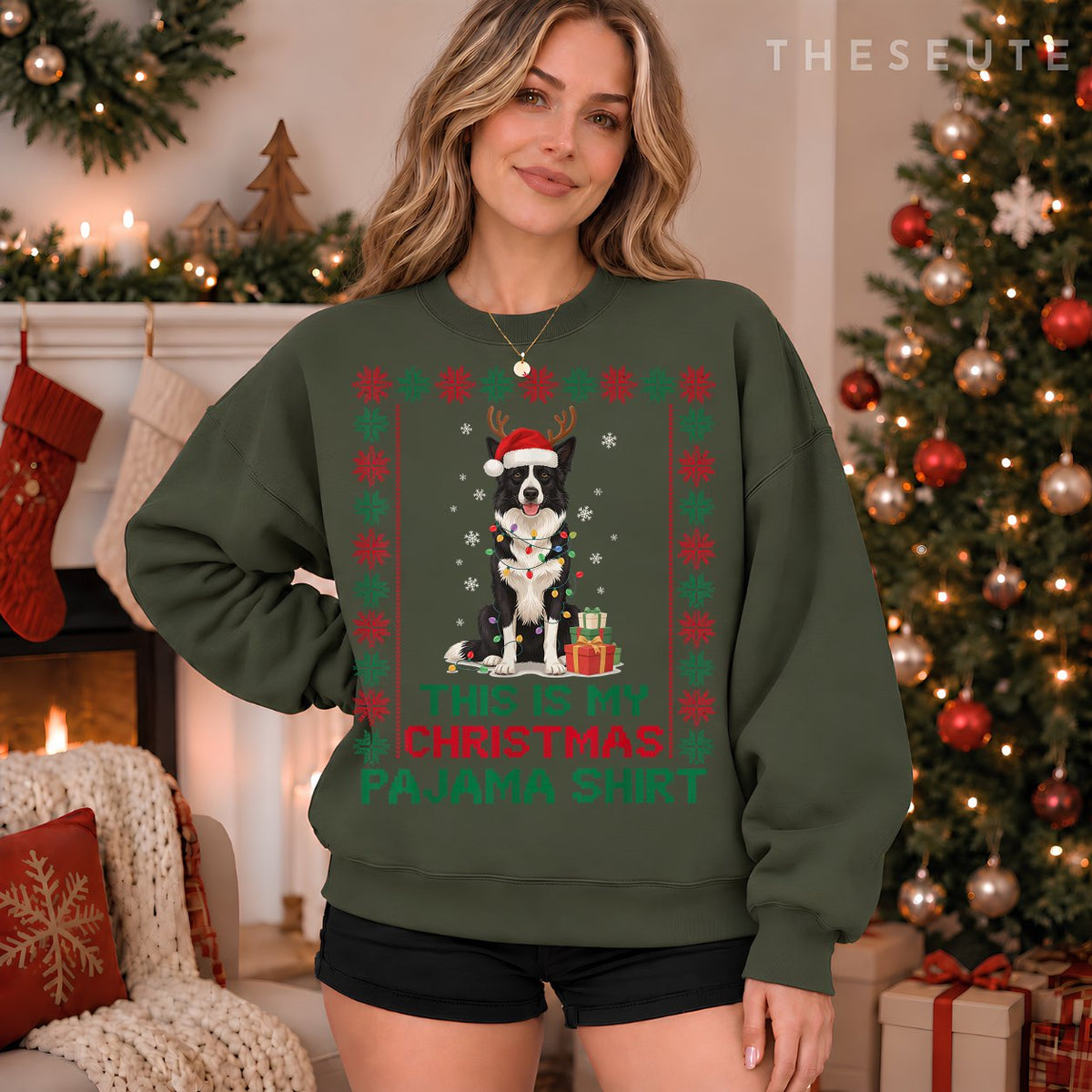 Funny Border Collie Christmas Pajama Santa Dog Mom Dad Lover Sweatshirt