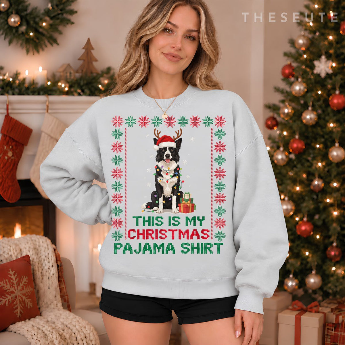 Funny Border Collie Christmas Pajama Santa Dog Mom Dad Lover Sweatshirt