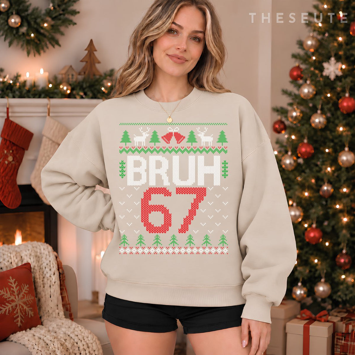 Funny 67 Six Seven Bruh Ugly Christmas Men Women Teens Boys Sweatshirt