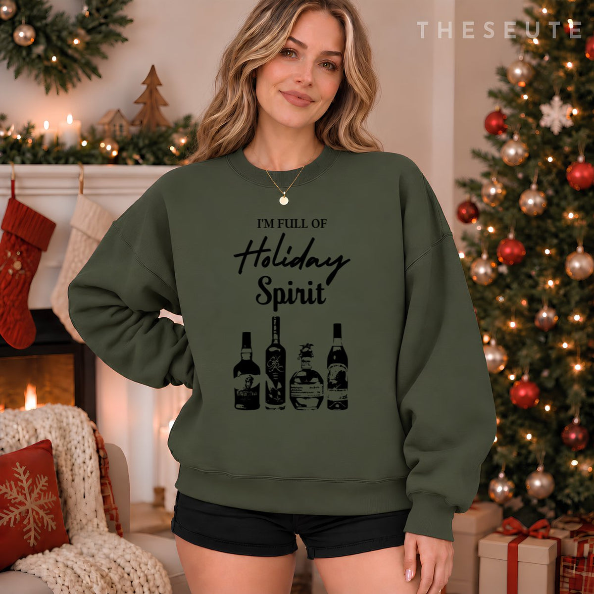I'm Full of Holiday Spirit Bourbon Whiskey Funny Christmas Sweatshirt