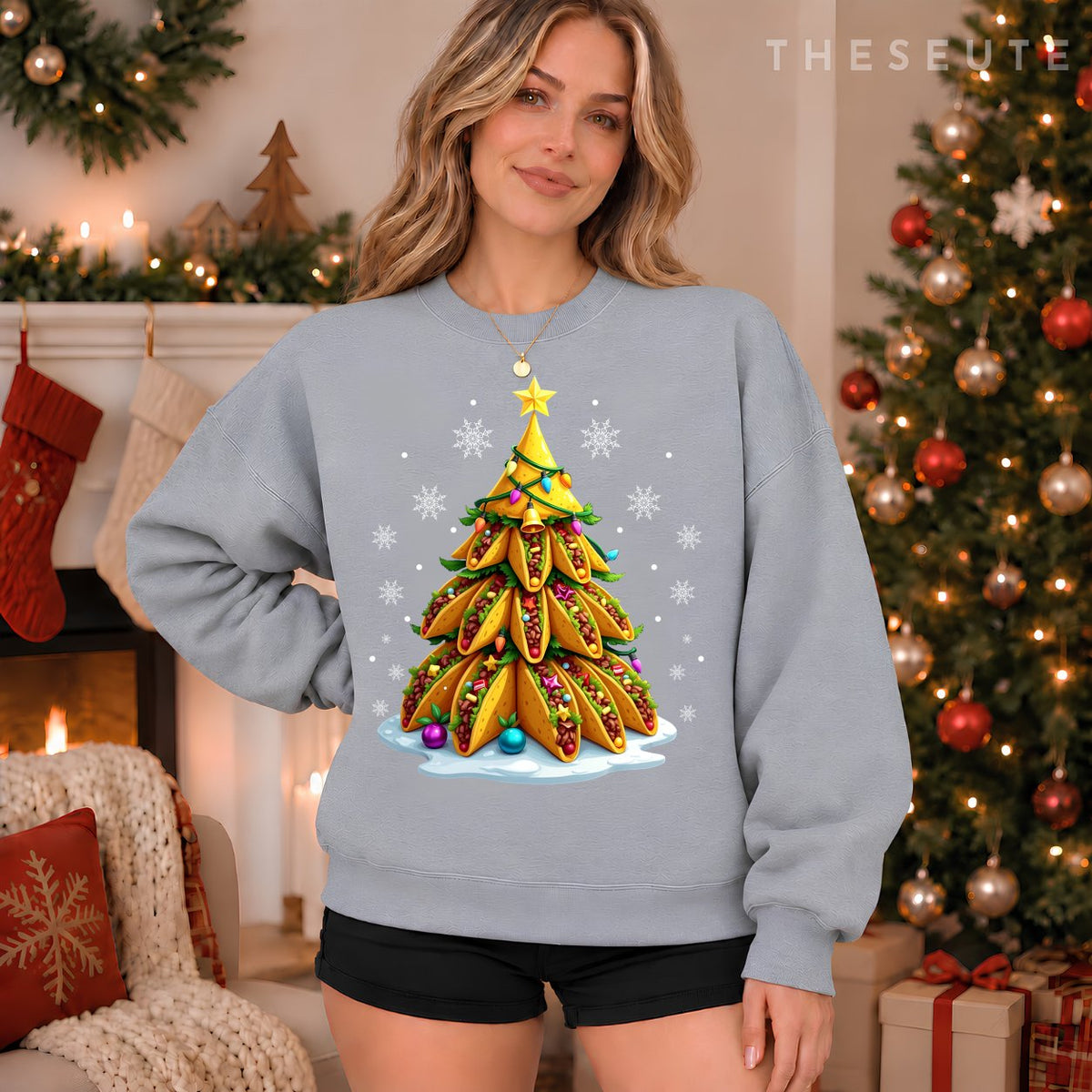 Taco Christmas Tree Xmas Mexican Food Men Women Kids Sweatshirt