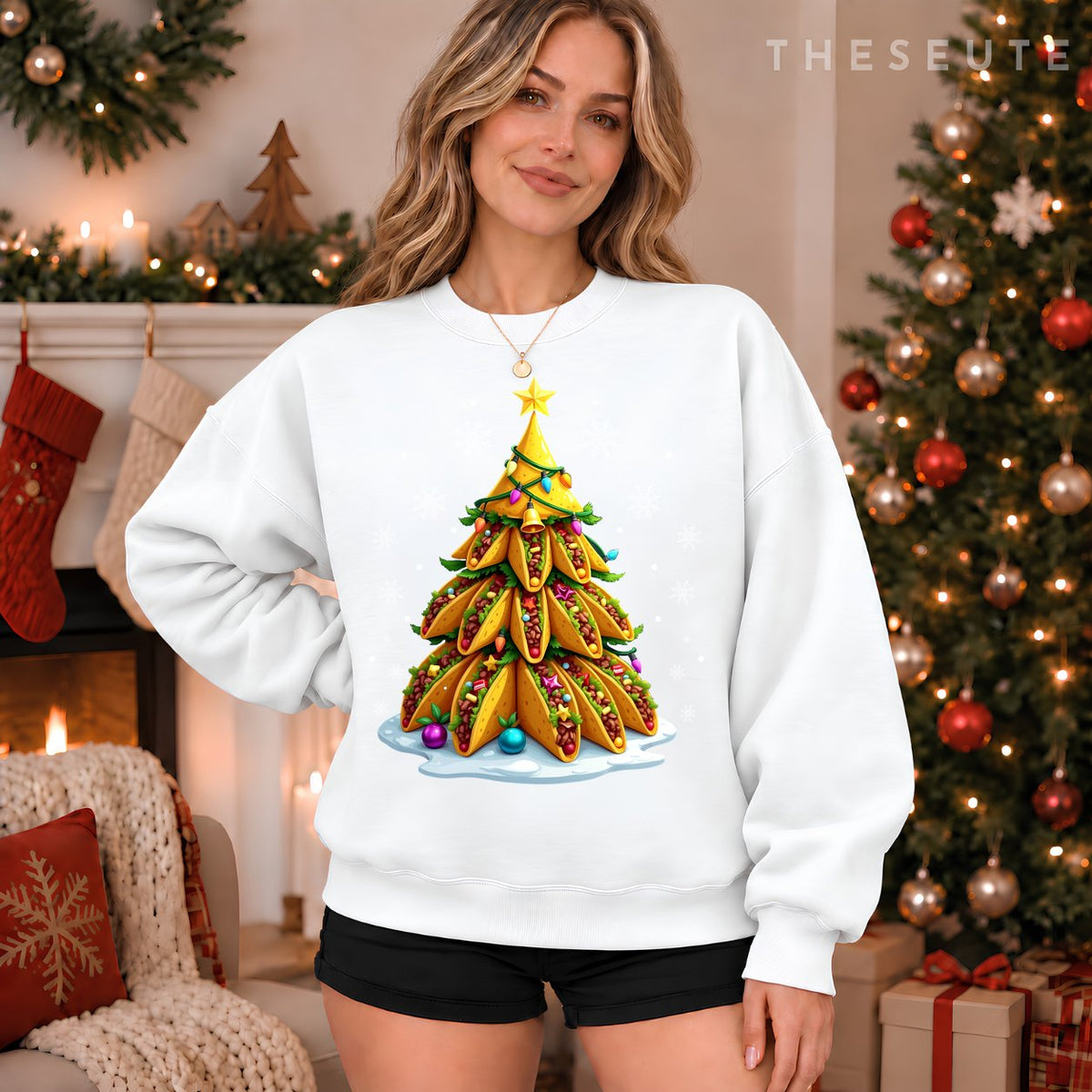 Taco Christmas Tree Xmas Mexican Food Men Women Kids Sweatshirt