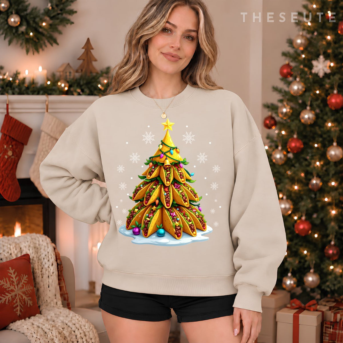 Taco Christmas Tree Xmas Mexican Food Men Women Kids Sweatshirt