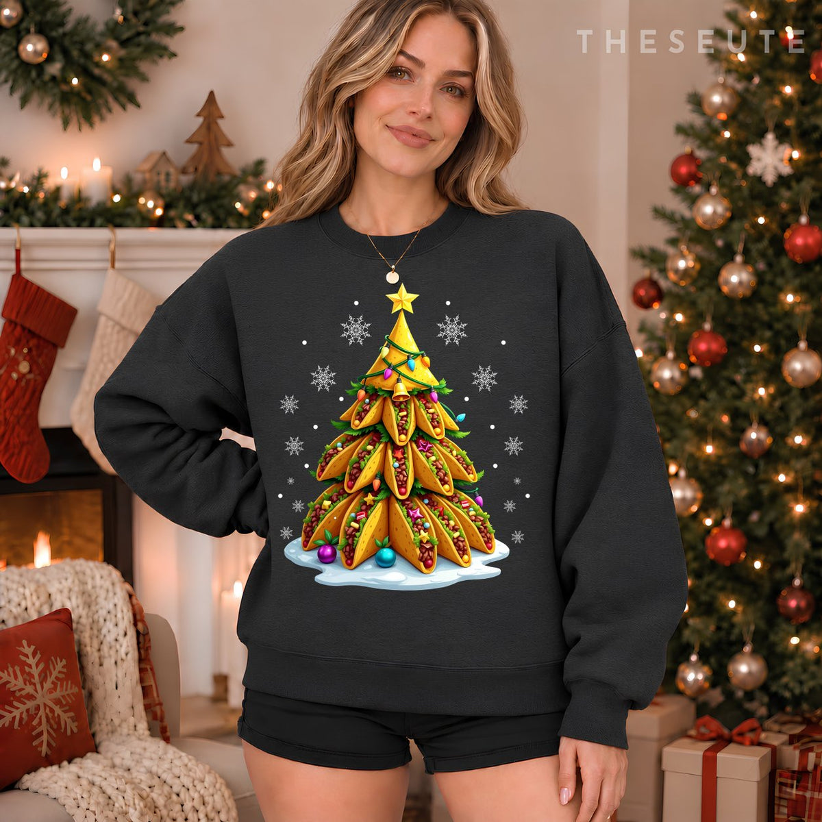 Taco Christmas Tree Xmas Mexican Food Men Women Kids Sweatshirt