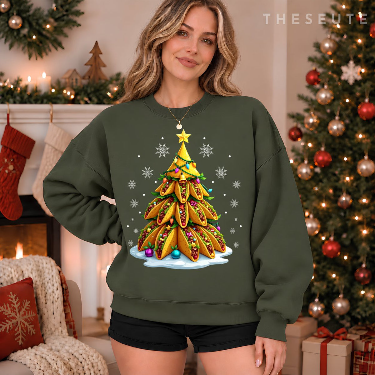 Taco Christmas Tree Xmas Mexican Food Men Women Kids Sweatshirt