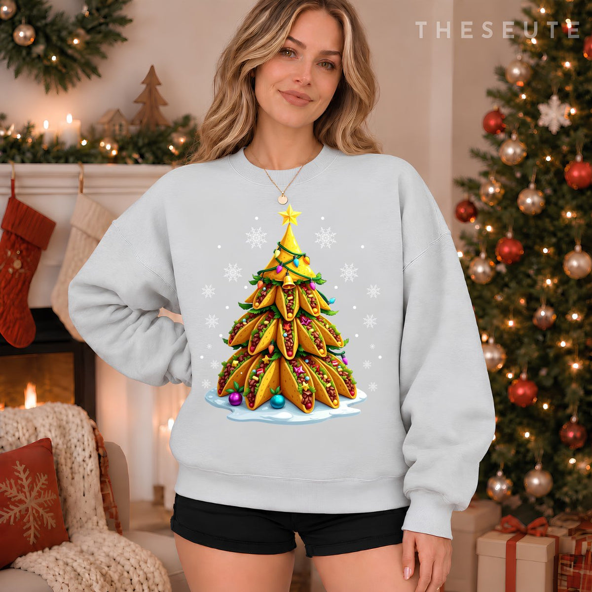 Taco Christmas Tree Xmas Mexican Food Men Women Kids Sweatshirt