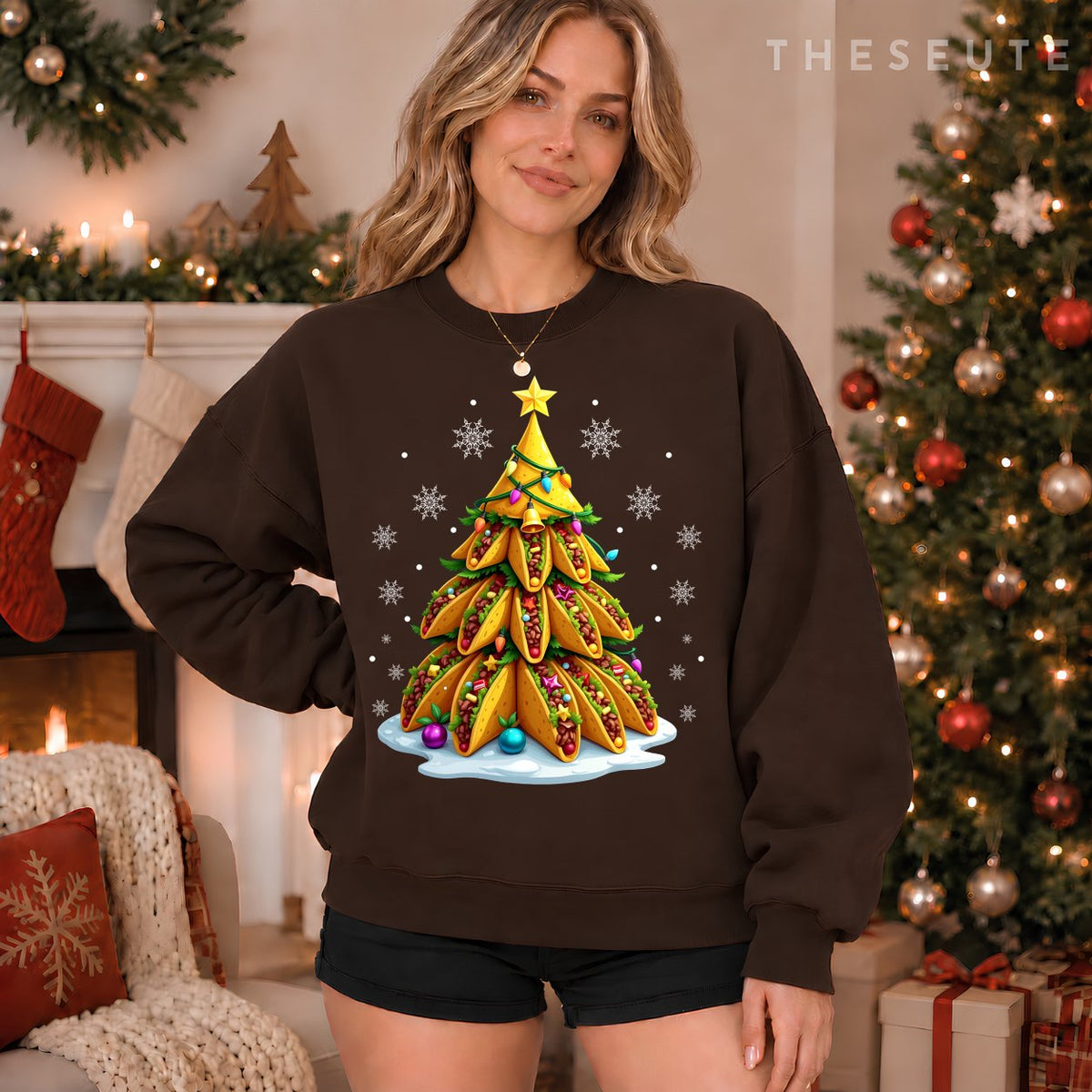 Taco Christmas Tree Xmas Mexican Food Men Women Kids Sweatshirt