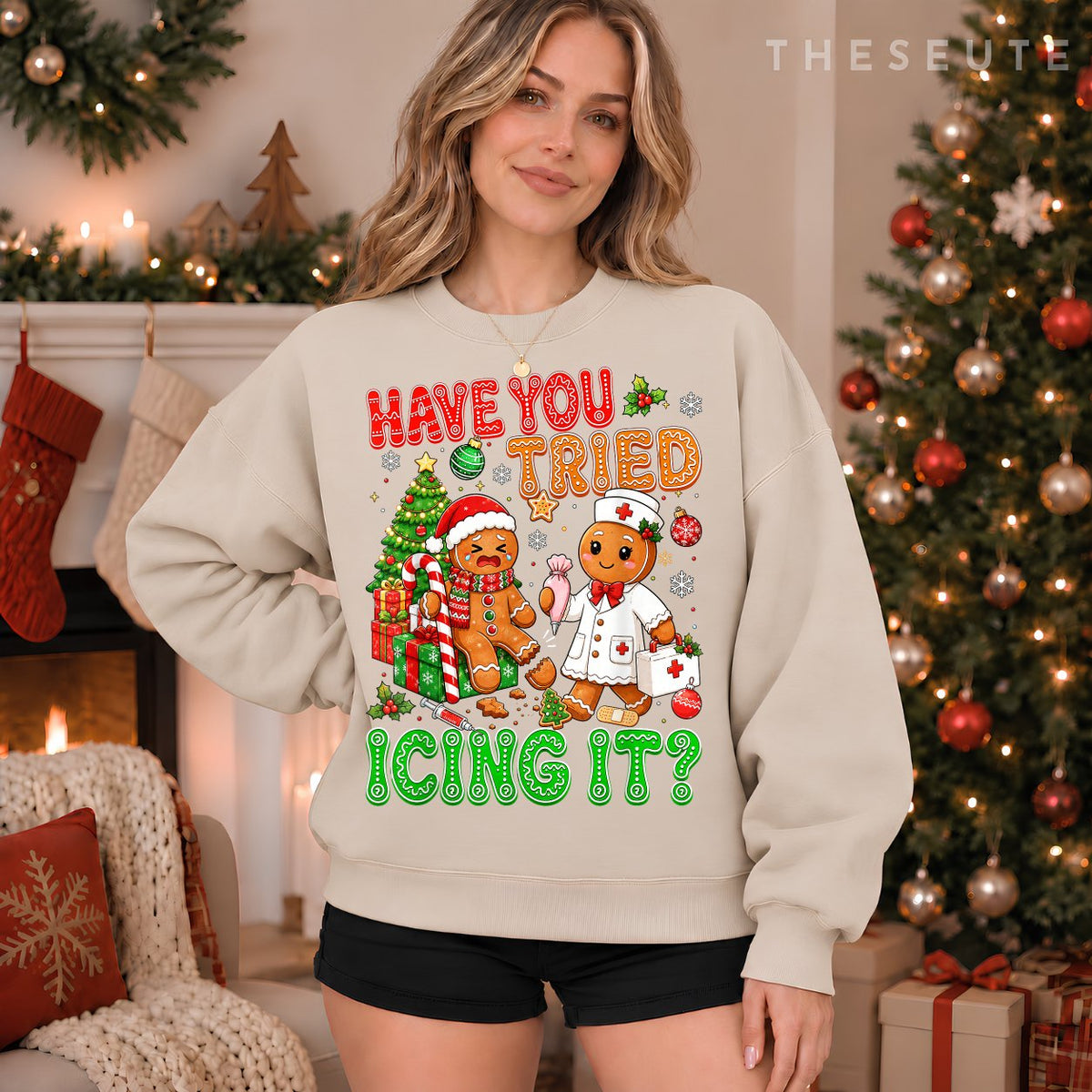Gingerbread Have You Tried Icing It Funny Christmas Nurse Sweatshirt