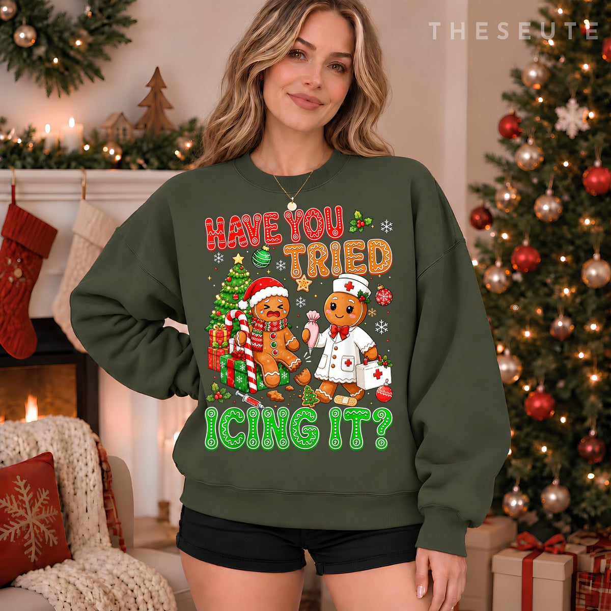Gingerbread Have You Tried Icing It Funny Christmas Nurse Sweatshirt