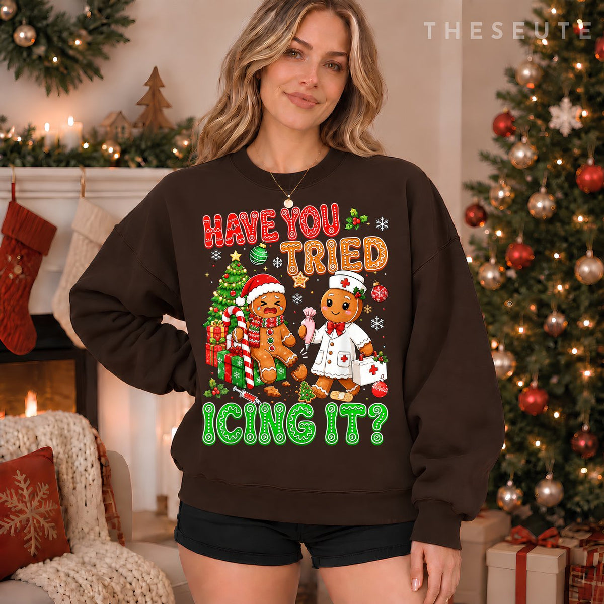 Gingerbread Have You Tried Icing It Funny Christmas Nurse Sweatshirt