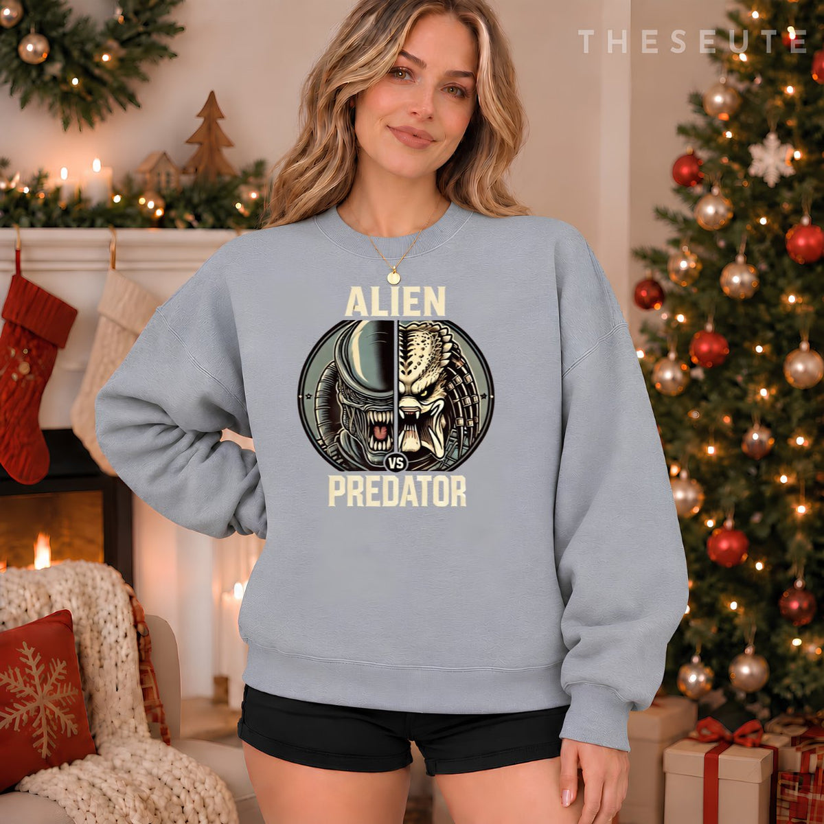 Alien With Predator Sweatshirt Holiday Gift Idea