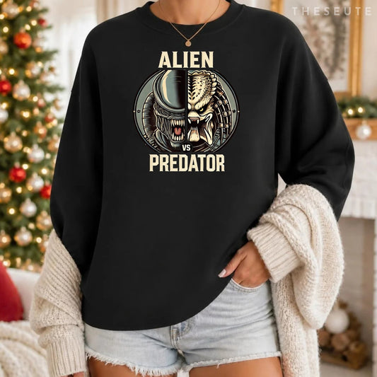 Alien With Predator Sweatshirt Holiday Gift Idea