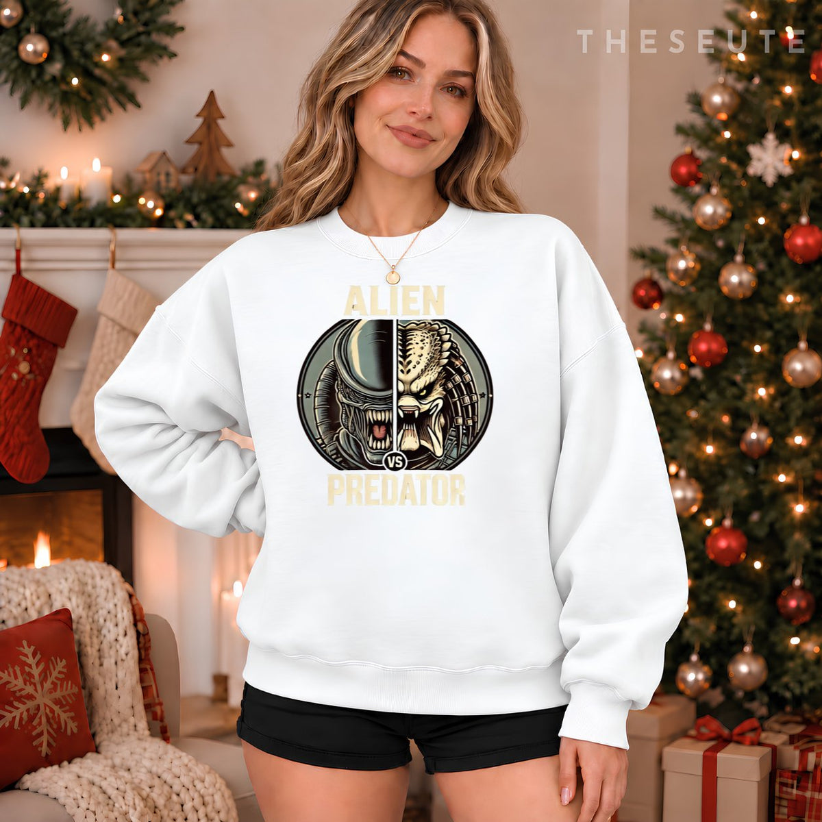 Alien With Predator Sweatshirt Holiday Gift Idea
