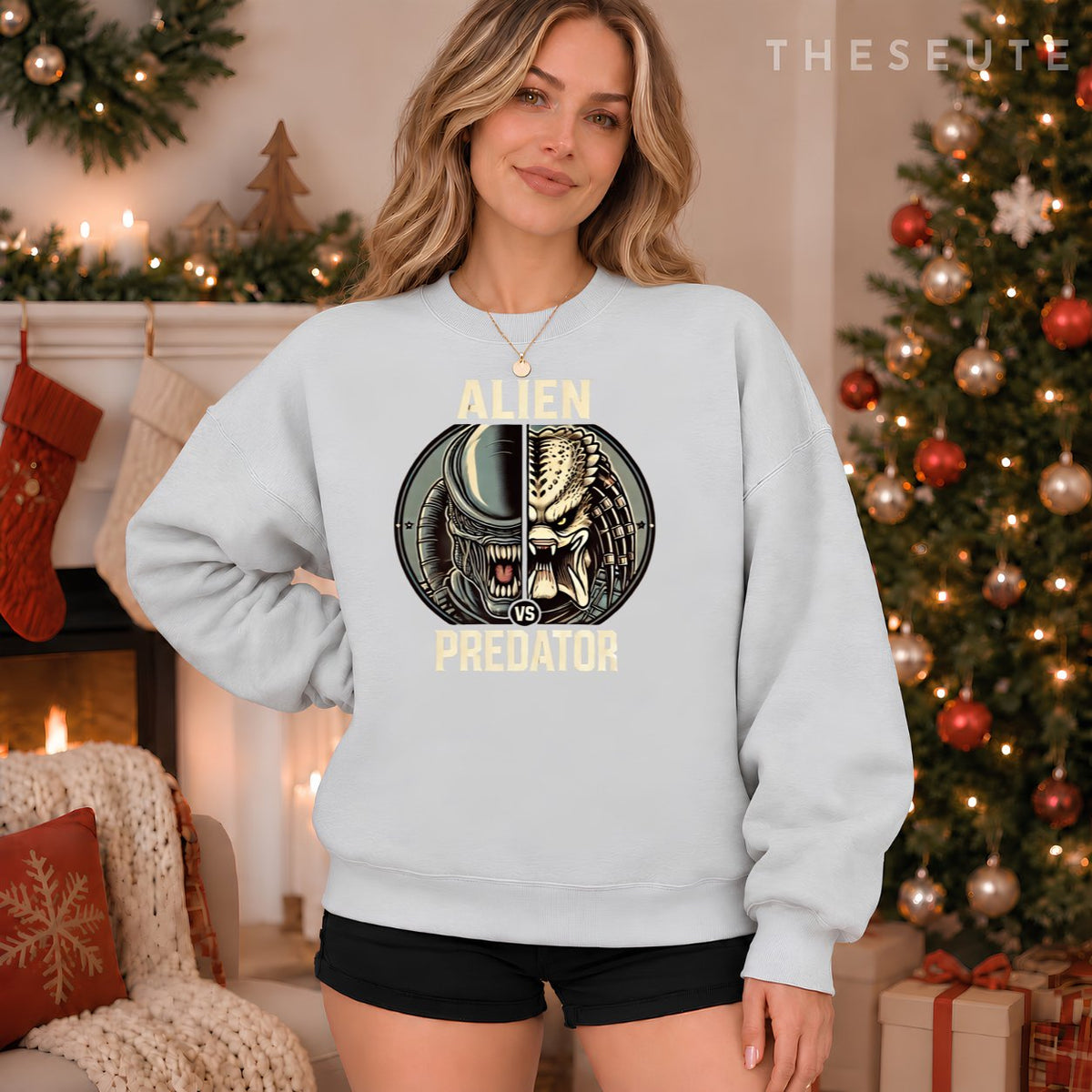 Alien With Predator Sweatshirt Holiday Gift Idea