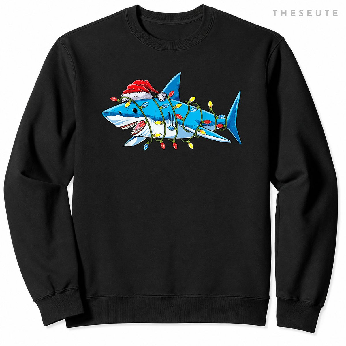 Santa Shark Christmas Lights Funny Boys Sharkmas Xmas Gifts Sweatshirt