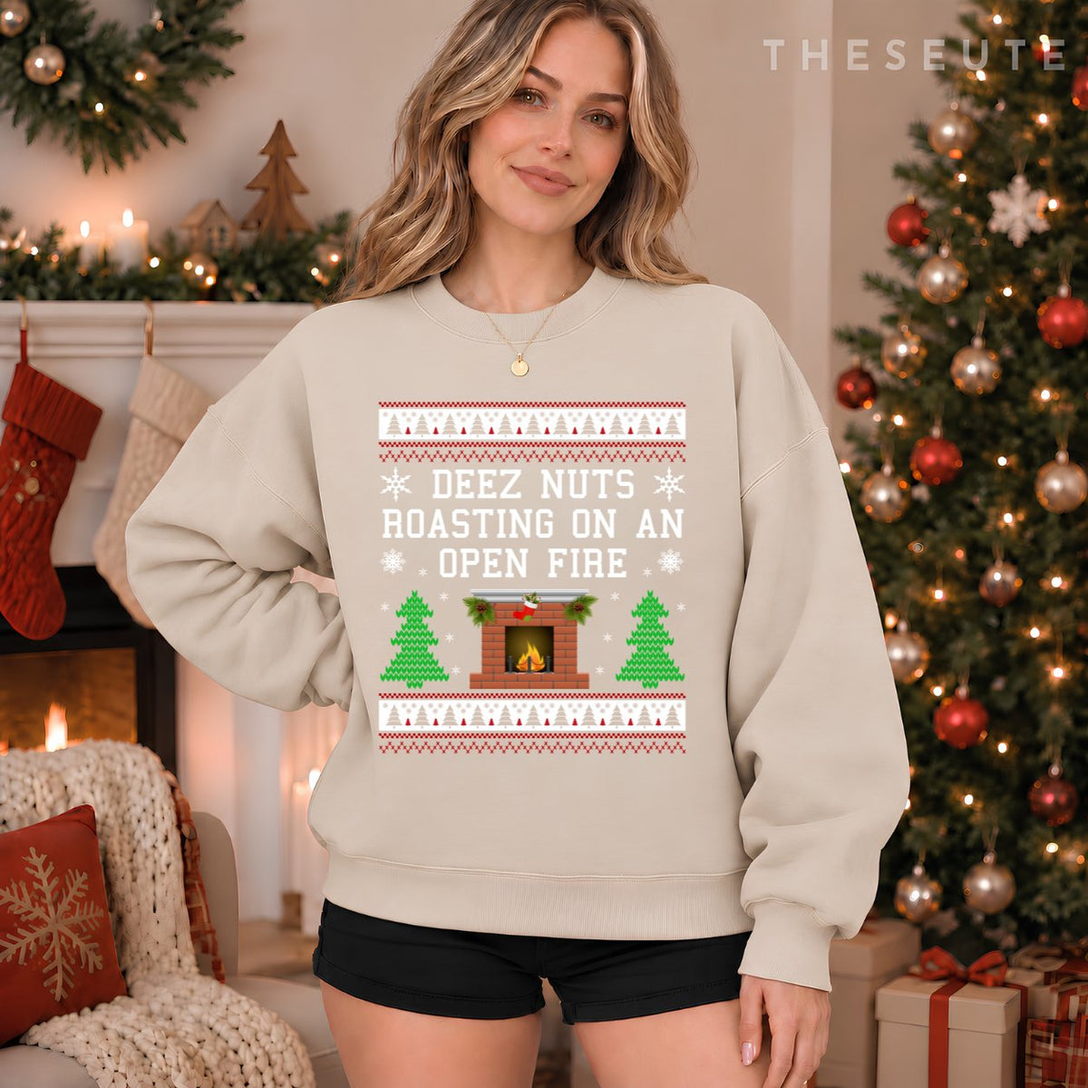 Deez Nuts, Roasting On An Open Fire, Funny Ugly Christmas Sweatshirt
