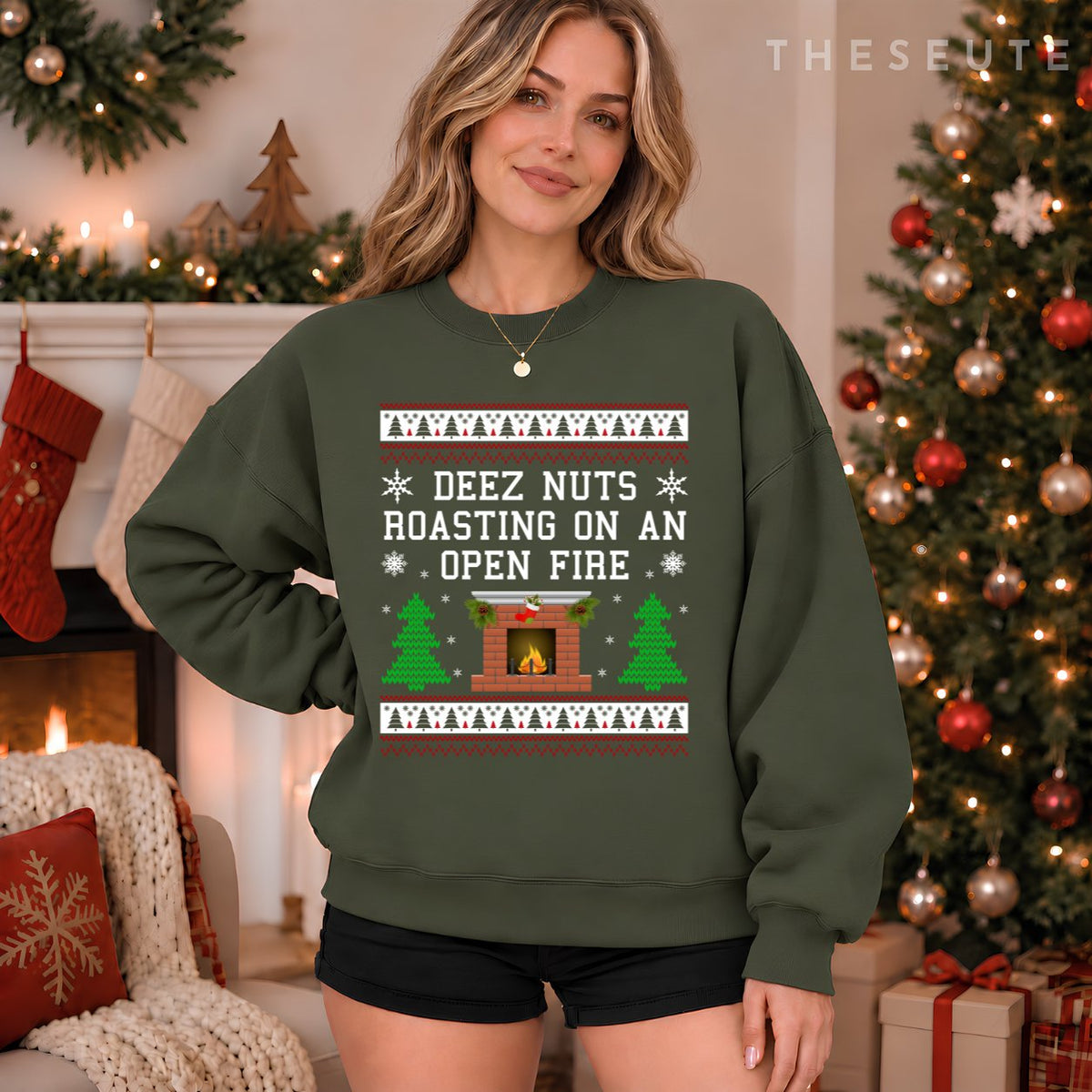 Deez Nuts, Roasting On An Open Fire, Funny Ugly Christmas Sweatshirt