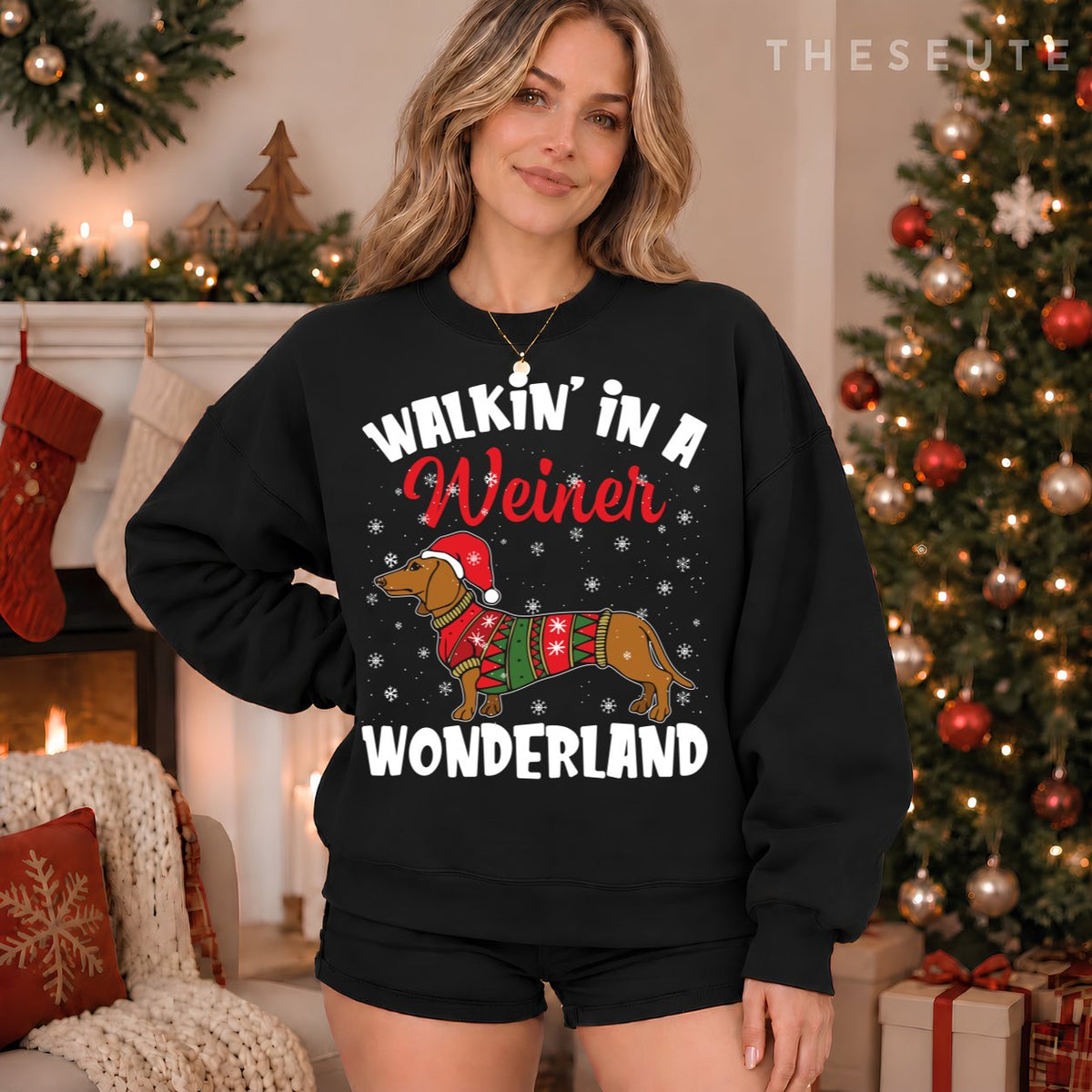 Walking In A Wiener Wonderland Funny Dachshund Christmas Sweatshirt