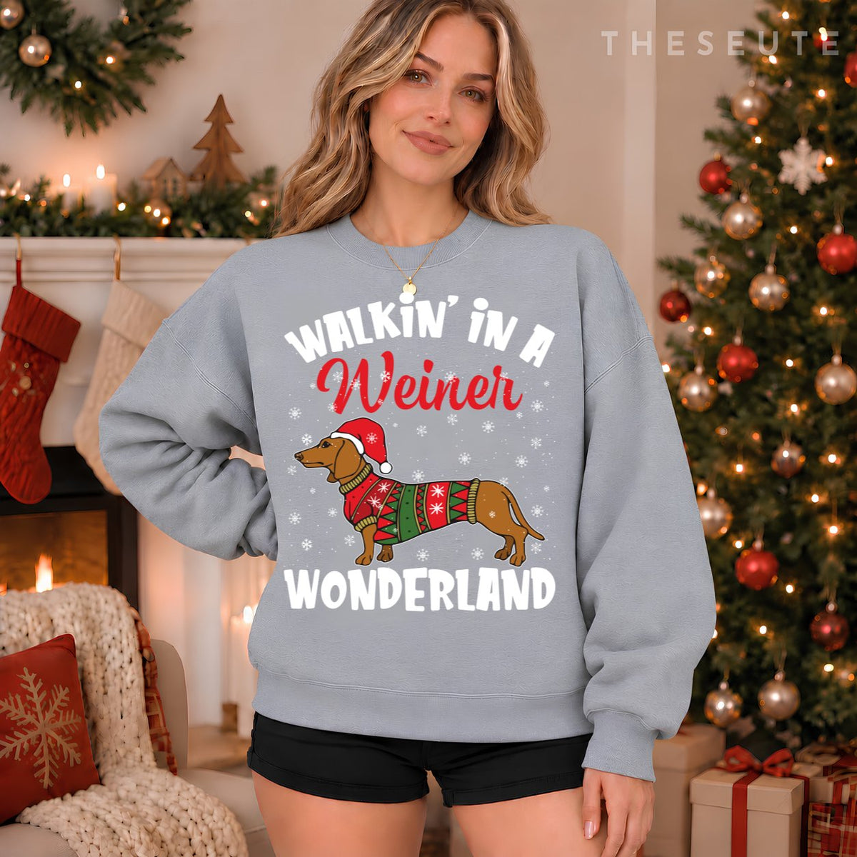 Walking In A Wiener Wonderland Funny Dachshund Christmas Sweatshirt