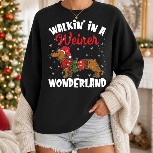 Walking In A Wiener Wonderland Funny Dachshund Christmas Sweatshirt