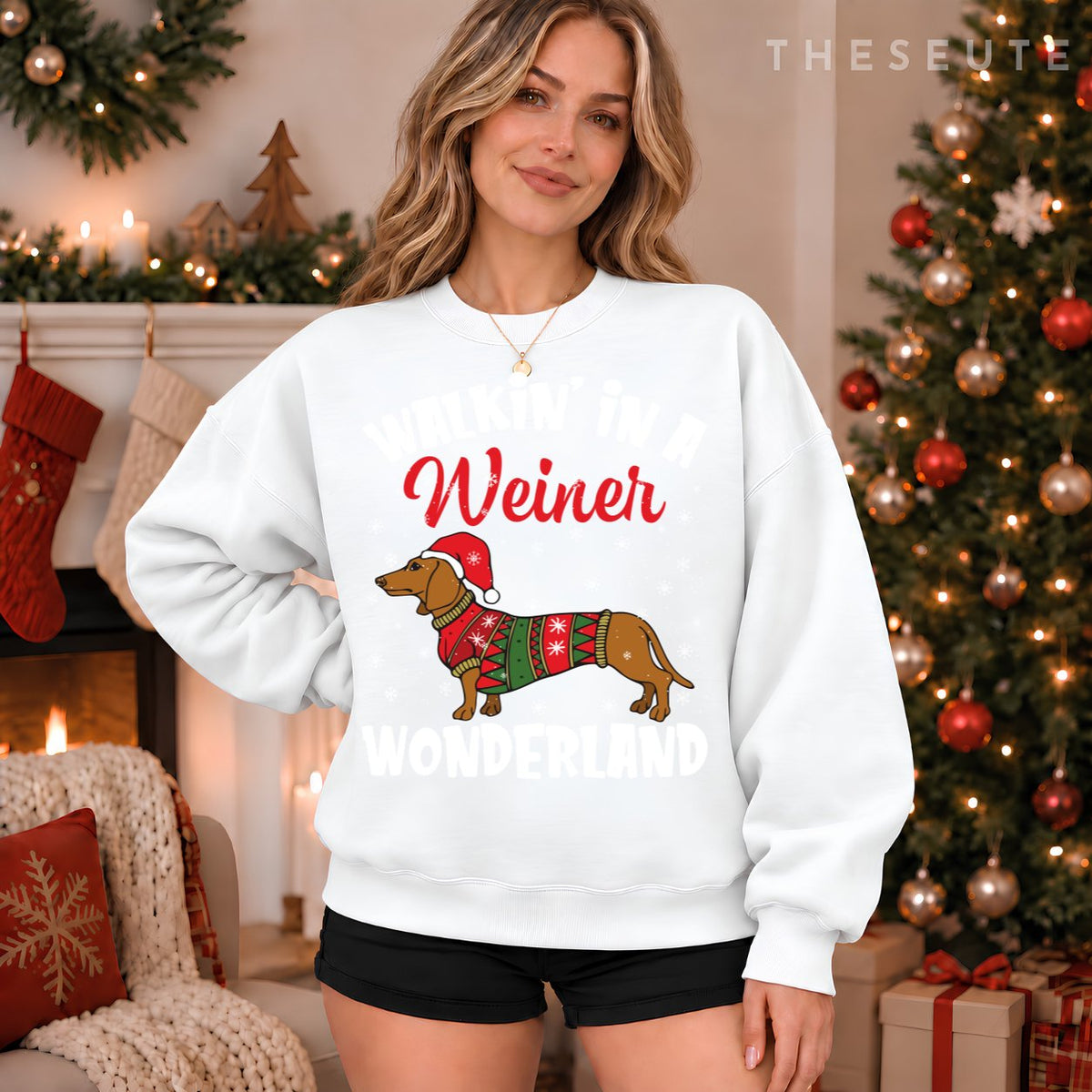 Walking In A Wiener Wonderland Funny Dachshund Christmas Sweatshirt
