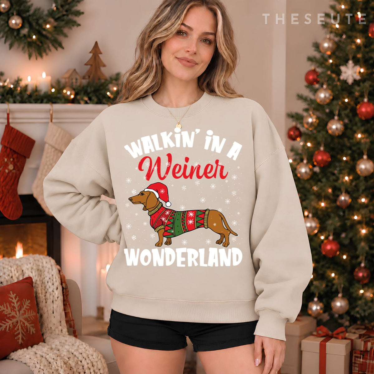 Walking In A Wiener Wonderland Funny Dachshund Christmas Sweatshirt
