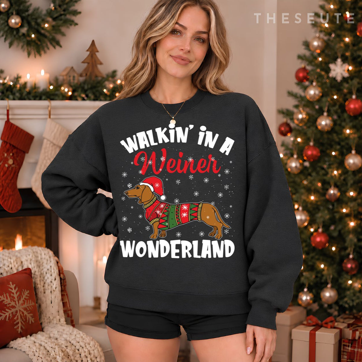 Walking In A Wiener Wonderland Funny Dachshund Christmas Sweatshirt