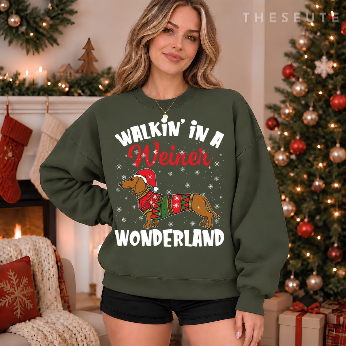 Walking In A Wiener Wonderland Funny Dachshund Christmas Sweatshirt