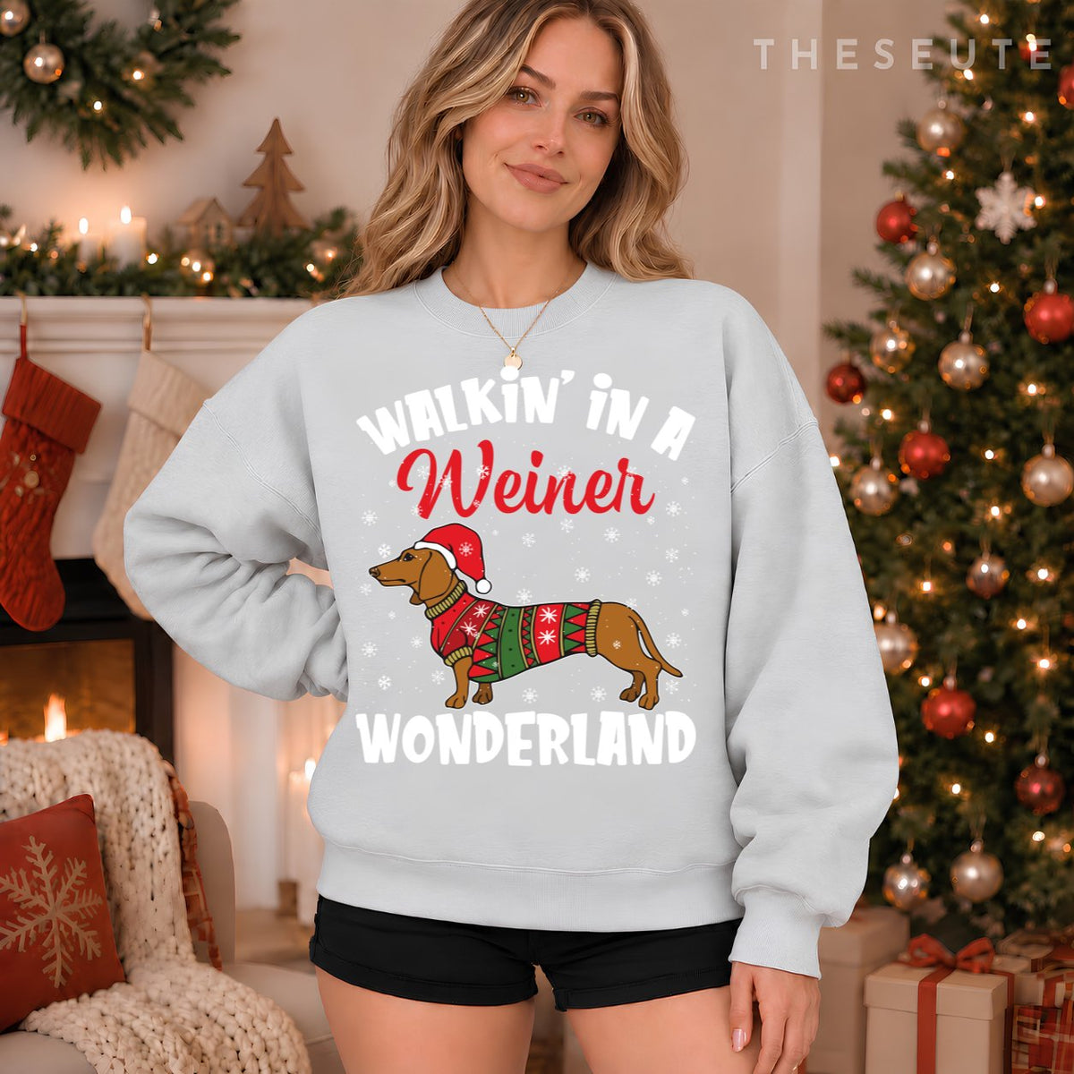 Walking In A Wiener Wonderland Funny Dachshund Christmas Sweatshirt