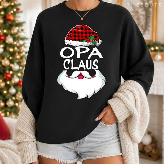 Opa Santa Claus red plaid funny family Christmas pajamas Dad Sweatshirt