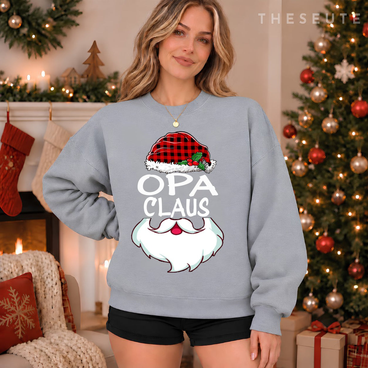 Opa Santa Claus red plaid funny family Christmas pajamas Dad Sweatshirt