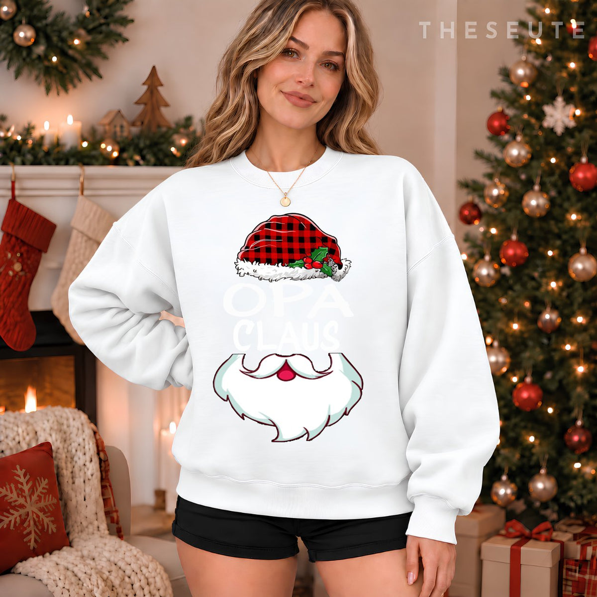 Opa Santa Claus red plaid funny family Christmas pajamas Dad Sweatshirt