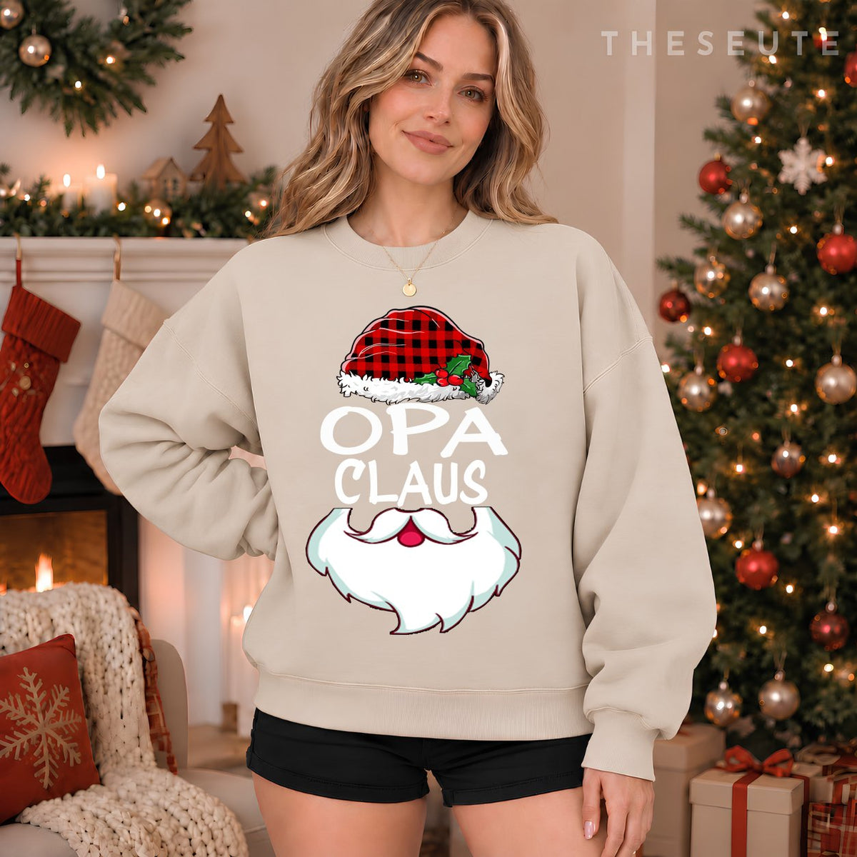 Opa Santa Claus red plaid funny family Christmas pajamas Dad Sweatshirt