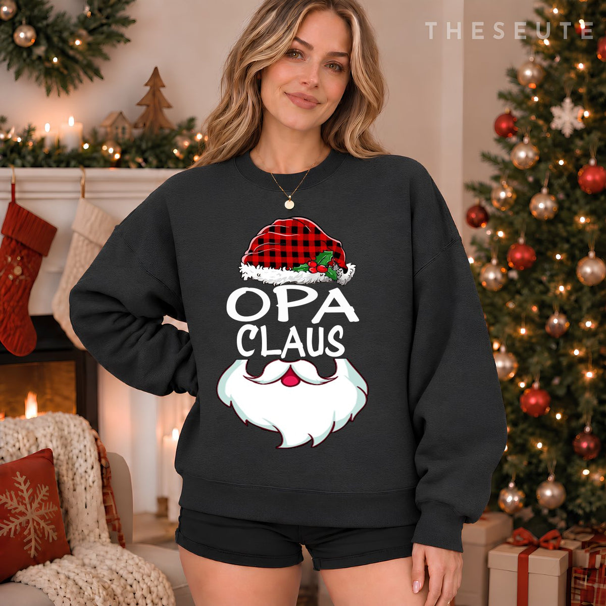Opa Santa Claus red plaid funny family Christmas pajamas Dad Sweatshirt