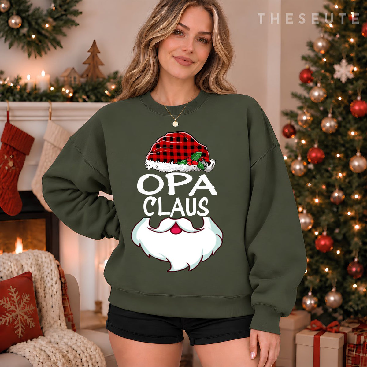 Opa Santa Claus red plaid funny family Christmas pajamas Dad Sweatshirt