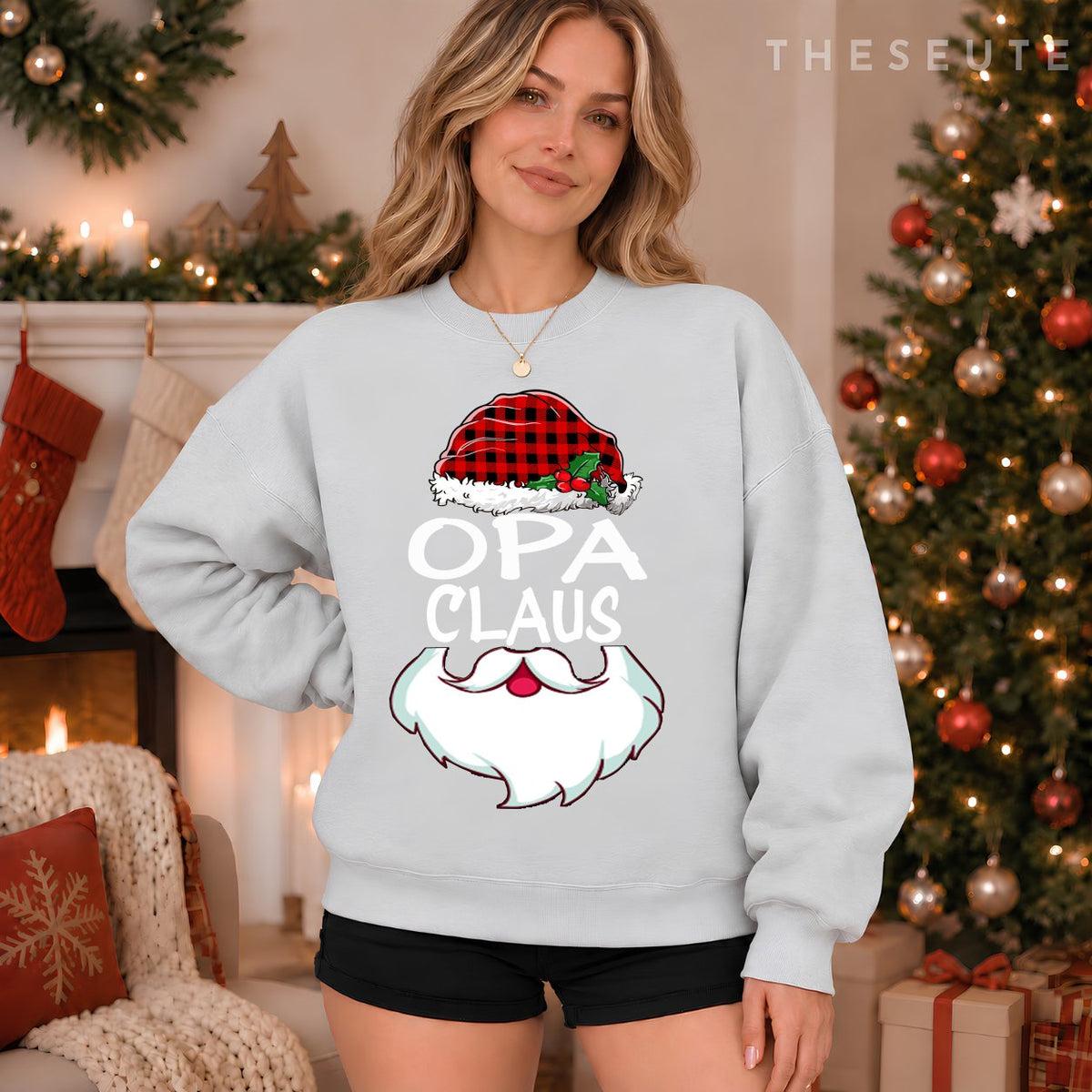 Opa Santa Claus red plaid funny family Christmas pajamas Dad Sweatshirt
