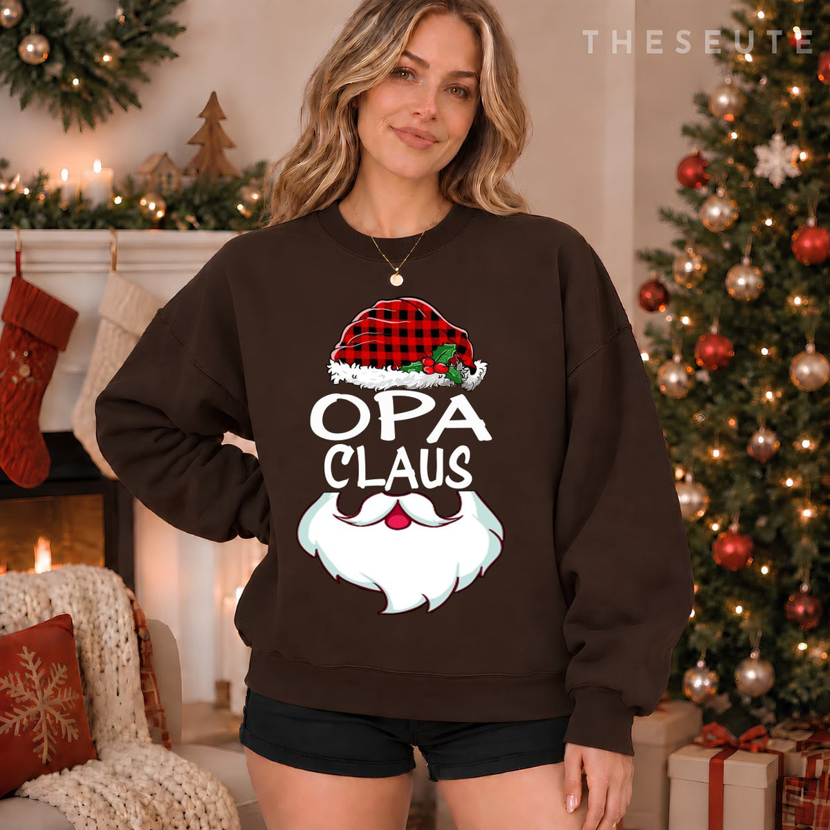 Opa Santa Claus red plaid funny family Christmas pajamas Dad Sweatshirt