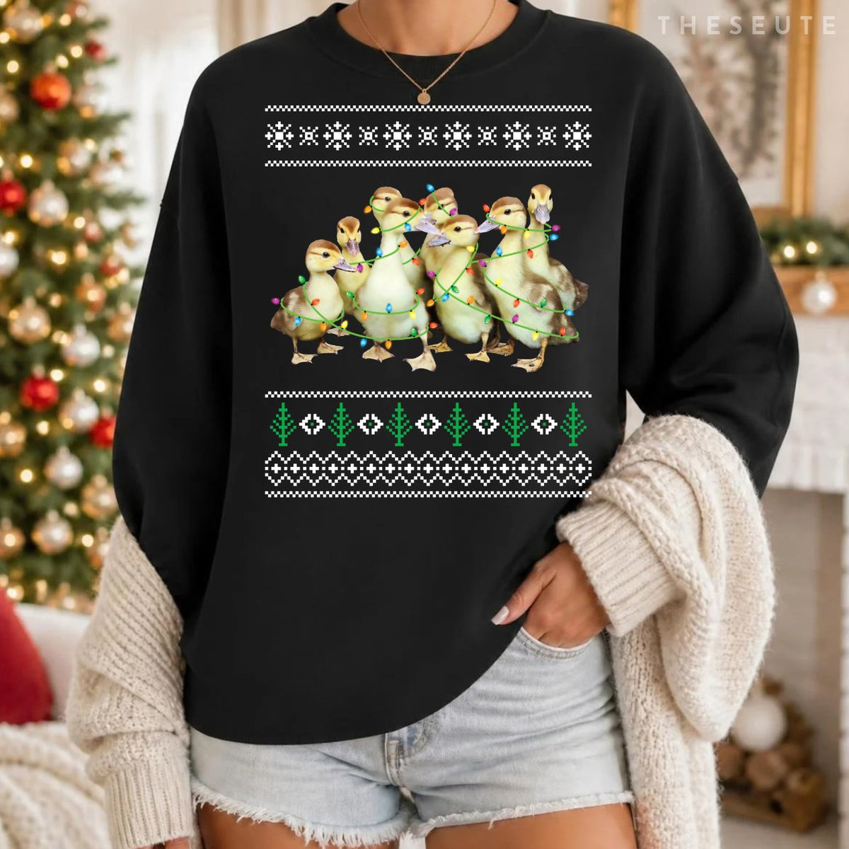 Christmas Ugly Sweatshirt Duck Xmas Tree Gift Funny Farmer Gift Sweatshirt