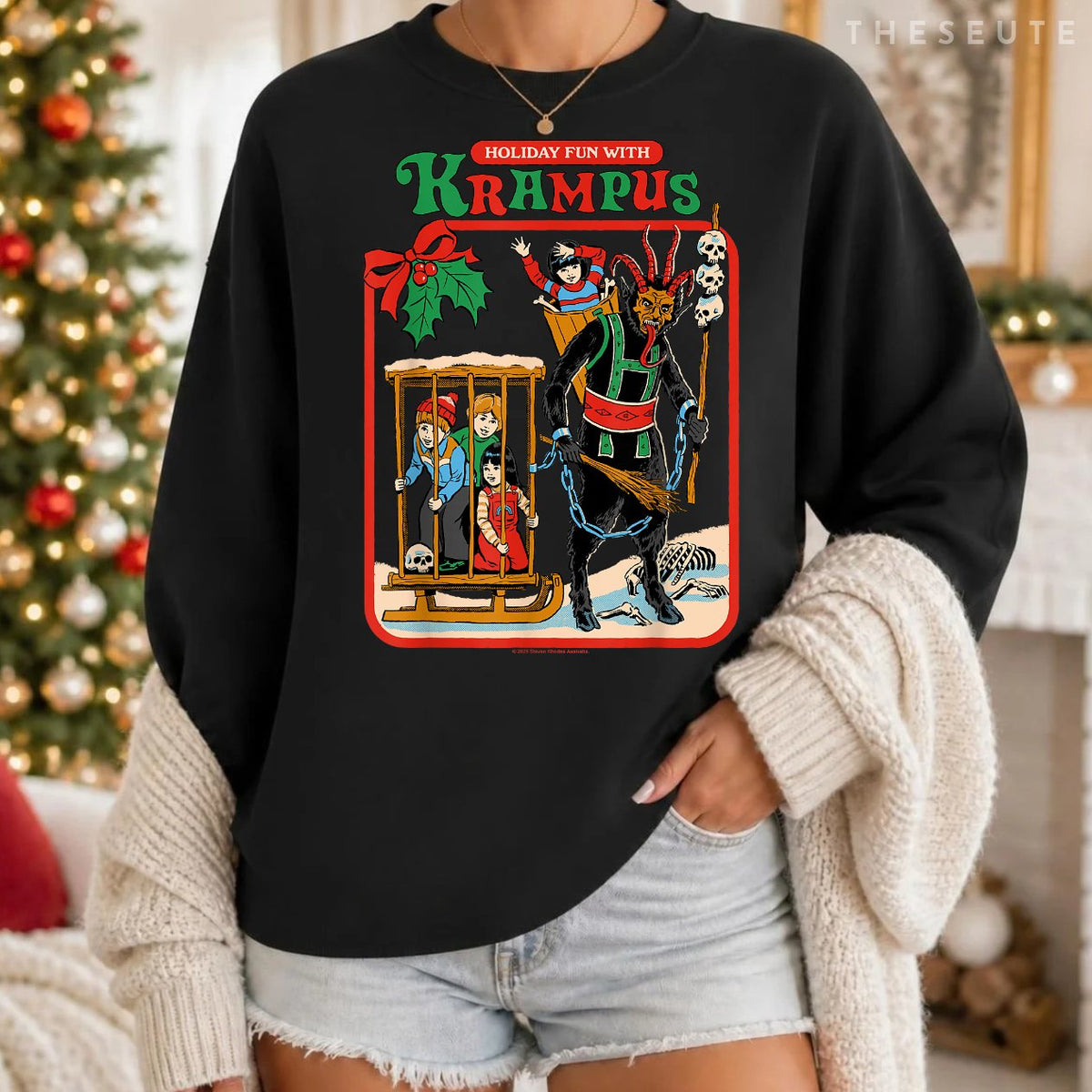 Fun with Krampus Christmas Retro Vintage Funny Adult Humor Sweatshirt
