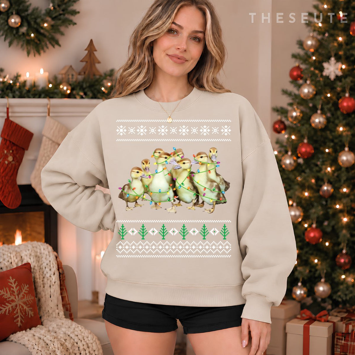 Christmas Ugly Sweatshirt Duck Xmas Tree Gift Funny Farmer Gift Sweatshirt