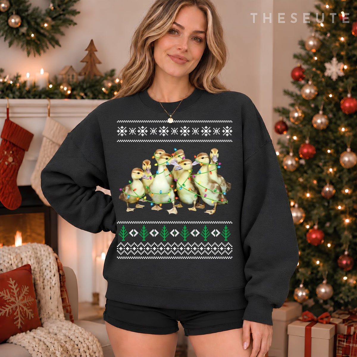 Christmas Ugly Sweatshirt Duck Xmas Tree Gift Funny Farmer Gift Sweatshirt