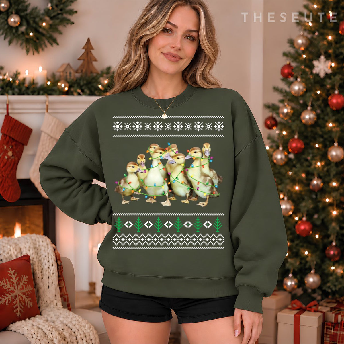 Christmas Ugly Sweatshirt Duck Xmas Tree Gift Funny Farmer Gift Sweatshirt